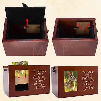 Wooden Pet Memorial Urn Box with Photo Frame CON-WH0100-64A-1