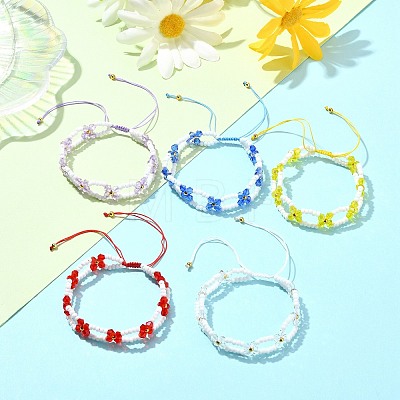 Woven Glass Flower Adjustable Braided Bead Bracelets for Women BJEW-MZ00100-1