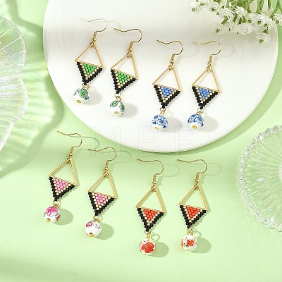 304 Stainless Steel with Cylinder Seed Beads Dangle Earrings EJEW-MZ00810-1