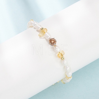Natural Lemon Quartz(Heated) Chip and Rice Natural Pearl Beaded Bracelets GG-CBA3297-13G-B-1