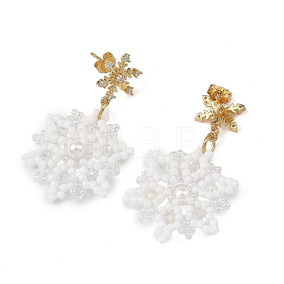 Glass & Shell Pearl Braided Dangle Earrings EJEW-MZ00812-1