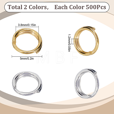 SUNNYCLUE 1000Pcs 2 Colors Brass Split Rings KK-SC0004-67-1