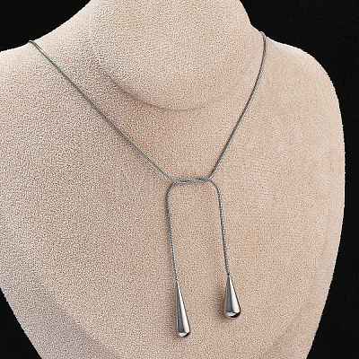 304 Stainless Steel Snake Chain Lariat Necklaces with Teardrop Ends NJEW-D300-02G-1