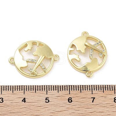 Rack Plating Brass Pave Clear Cubic Zirconia Plane with Map Connector Charms KK-Z064-43G-1