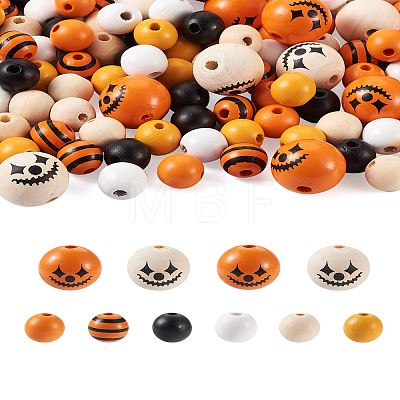 Craftdady 140Pcs Halloween Theme Painted Natural Wood Beads WOOD-CD0001-19-1