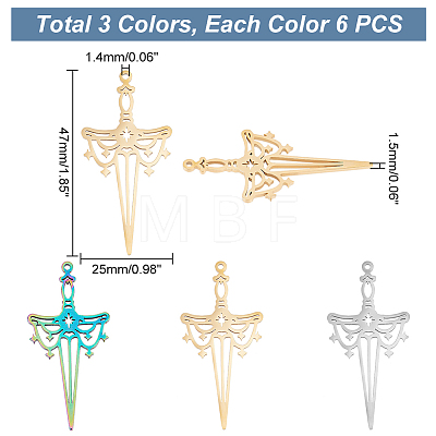 18Pcs 3 Colors 304 Stainless Steel Pendant FIND-DC0002-27-1