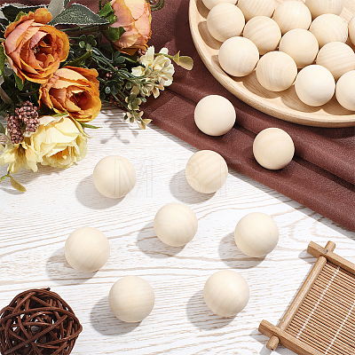25Pcs Natural Wooden Round Ball WOOD-PA0001-84B-1
