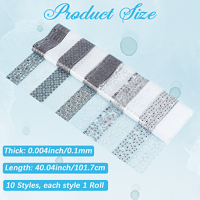 10 Rolls PET Lace Flower Nail Foils Floral Transfer Paper STIC-SP0001-19-1