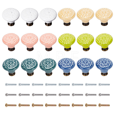 18Pcs 6 Color Round Embosssed Porcelain Drawer Handles DIY-CP0007-41-1