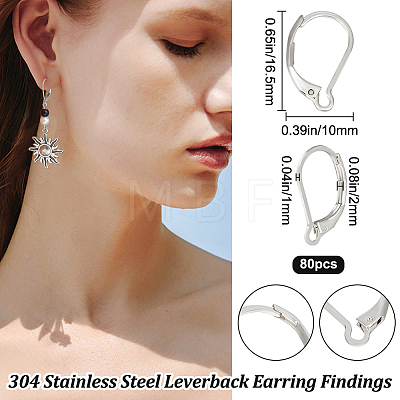 Beebeecraft 80Pcs 304 Stainless Steel Leverback Earring Findings STAS-BBC0004-10P-1