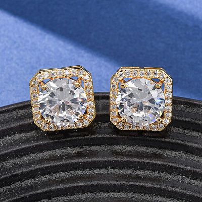 Brass Micro Pave Cubic Zirconia Stud Earrings for Women EJEW-F418-02G-1