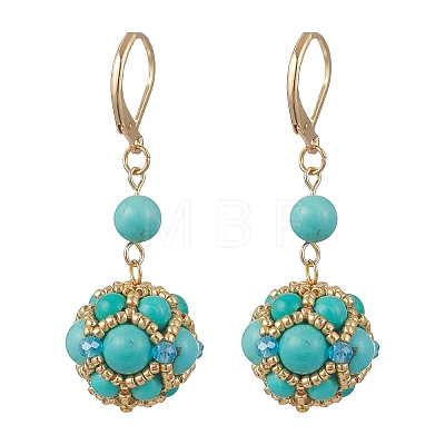 Gemstone & Seed Beads Leverback Dangle Earring for Women EJEW-MZ00725-1