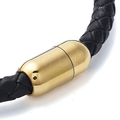 Men's Braided Black PU Leather Cord Bracelets BJEW-K243-64G-1