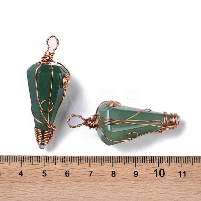 Natural Green Aventurine Copper Wire Wrapped Big Pendants G-B073-02RG-02-1