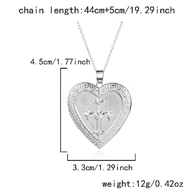 304 Stainless Steel Cross Heart Openable Photo Locket Pendant Cable Chain Necklaces for Women WGFF668-01-1