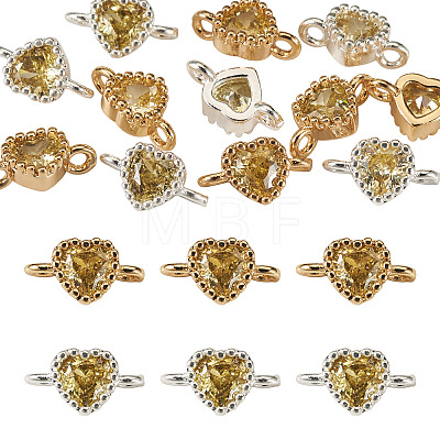 12Pcs 2 Colors Brass Pave Cubic Zirconia Heart Links Connector Charms KK-TA0003-48C-1