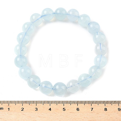 Natural Aquamarine Round Bead Stretch Bracelets for Men Women BJEW-U034-01A-01-1