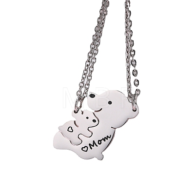 201 Stainless Steel Black Enamel Baby Bear Mother Bear Split Pendant Necklaces for Mother's Day WG98DEA-03-1
