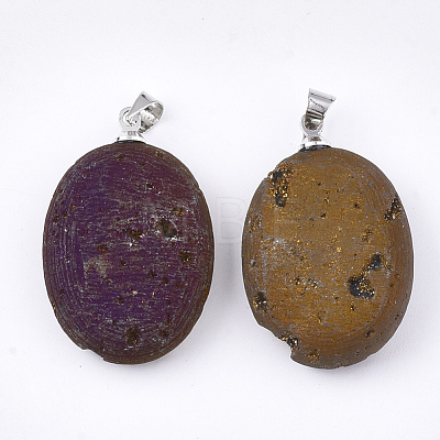 Electroplate Natural Druzy Geode Agate Pendants G-S344-60B-06-1