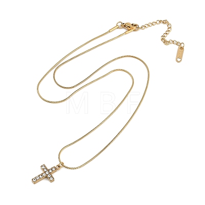 PVD Vacuum Plating 304 Stainless Steel Crystal Rhinestone Cross Pendant Round Snake Chain Necklaces for Women NJEW-Z044-05G-1