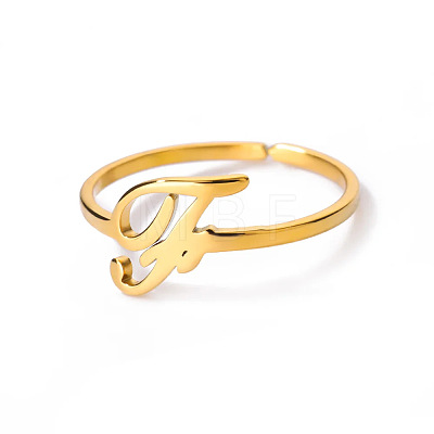 Adjustable 201 Stainless Steel Letter Open Cuff Rings for Women FS-WG61269-06-1