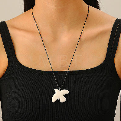 Porcelain White Peace Pigeon Pendant Waxed Cord Necklaces FS-WG0A779-01-1