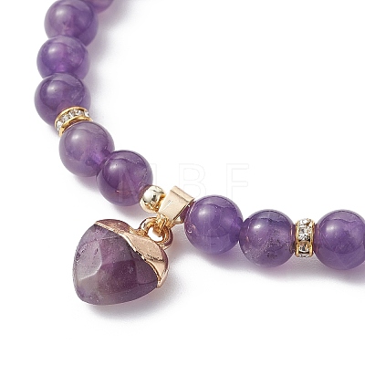 Natural Amethyst Round Beaded Stretch Bracelets BJEW-JB09727-01-1