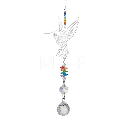 Glass Beads & 201 Stainless Steel Hanging Suncatchers HJEW-JM04762-01-1