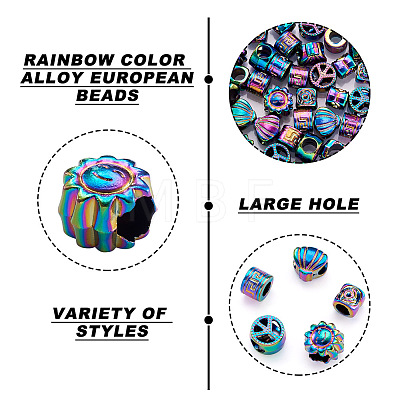 Fashewelry 50Pcs 5 Style Rainbow Color Alloy European Beads FIND-FW0001-32-NR-1