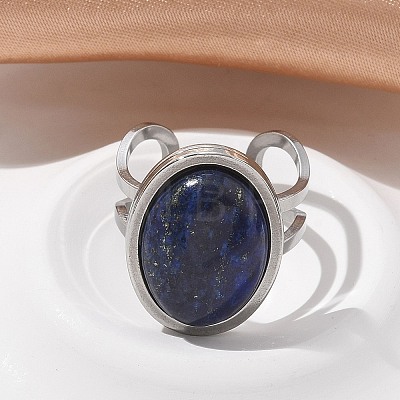 Oval Natural Gemstone Finger Rings RJEW-M062-02P-18-1