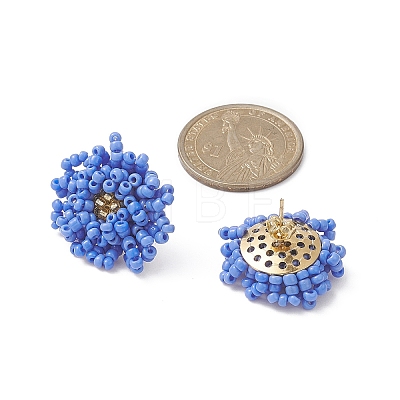 Glass Seed Braided Beaded Flower Stud Earrings EJEW-MZ00072-02-1
