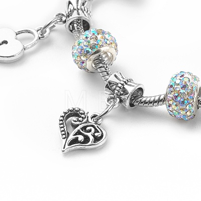 Alloy Heart and Skeleton Charm European Bracelet with Snake Chains BJEW-JB08047-02-1
