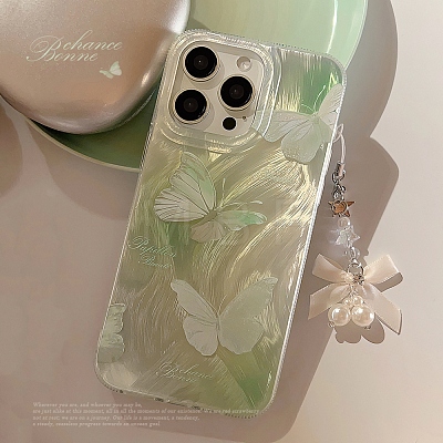 Summer Green Butterfly TPU Plastic Mobile Phone Cover PW-WG901B1-04-1