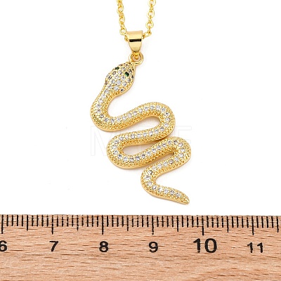 Brass Micro Pave Clear Cubic Zirconia Snake Pendant Necklaces NJEW-S438-02K-G-1