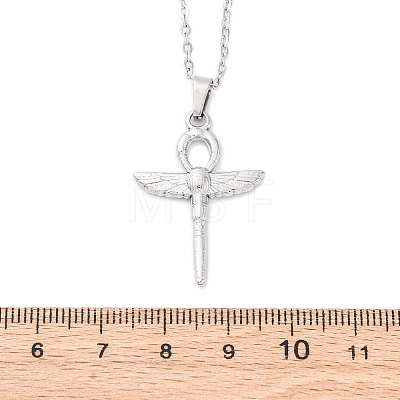 Ankh Cross with Wings 304 Stainless Steel Pendant Necklaces NJEW-H059-08P-1