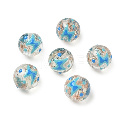 Luminous Handmade Enamel Gold Sand Glass Beads Strands LAMP-U004-08C-1