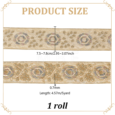 5Yards Flower Pattern Ethnic Style Embroidery Floral Polyester Ribbons OCOR-GA0003-07B-1