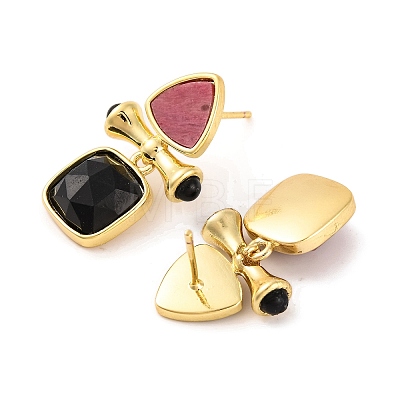 Ion Plating(IP) Natural Black Agate and Natural Rhodonite Stud Earring Findings EJEW-U014-01E-1