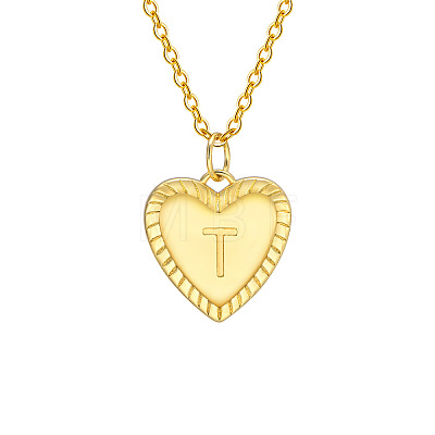 Golden Tone Brass Cable Chain Letter Heart Pendant Necklaces for Women PW-WG67FD6-20-1