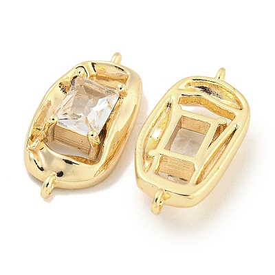 Brass Pave Rectangle Clear Glass Connector Charms KK-S386-19G-1