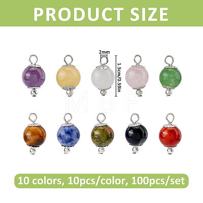 100Pcs 10 Colors Natural Gemstone Pendants PALLOY-FH00207-1