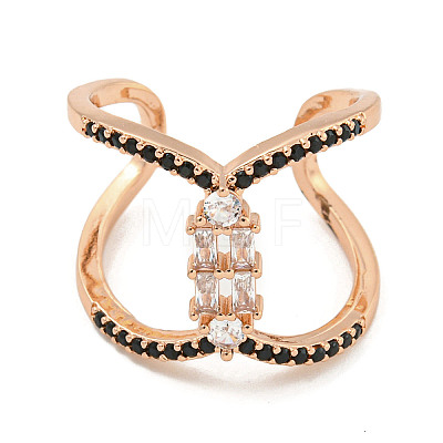 Rack Plating Brass Micro Pave Cubic Zirconia Open Cuff Rings for Women RJEW-F162-07RG-1