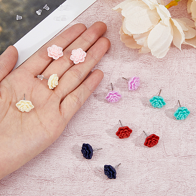 FIBLOOM 6 Pairs 6 Colors 3D Flower Polymer Clay Stud Earrings with 304 Stainless Steel Pins EJEW-FI0003-13-1