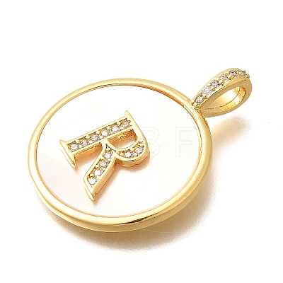 Rack Plating Brass Micro Pave Clear Cubic Zirconia Pendants with Shell KK-M309-42G-R-1