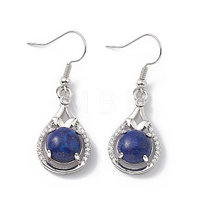 Natural Dyed Lapis Lazuli Teardrop Dangle Earrings with Crystal Rhinestone EJEW-A092-02P-10-1