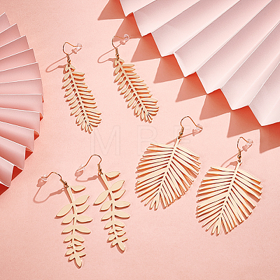 3 Pairs 3 Style Alloy Leaf Long Dangle Earrings for Women EJEW-AN0001-73-1