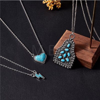 Synthetic Turquoise Necklace Vintage Choker Necklace Lighting Pendant Necklaces Fashion Boho Heart Jewelry Gifts for Women Birthday Christmas JN1097A-1