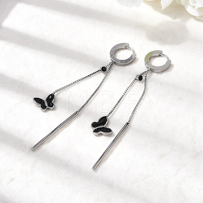 304 Stainless Steel Enamel Butterfly Tassel Hoop Earrings EJEW-G453-10P-1