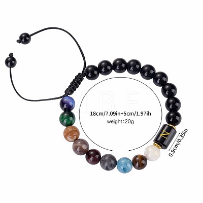 10MM Natural Black Obsidian Alphabet Beaded Braided Bracelets TO2319-14-1