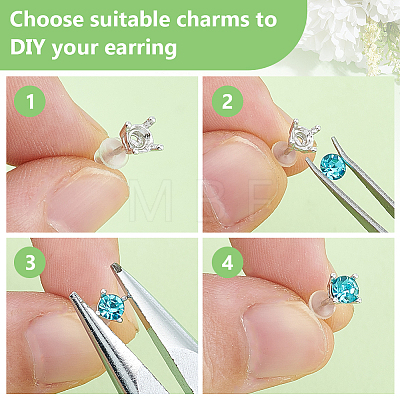 2 Pairs 925 Sterling Silver Stud Earring Settings STER-BC0002-89A-1